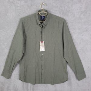 Raging Bull Button Up Shirt Mens Olive Size M Long Sleeve Linen Blend Logo NWT